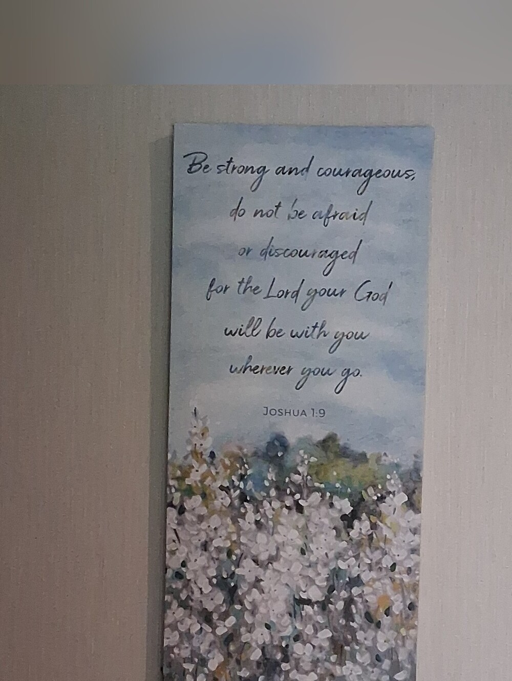 Inspirational Joshua 1:9 Floral Canvas Wall Art - Blue and White